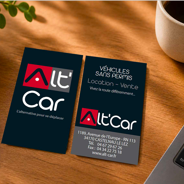 alt car création de la carte de visite et de la charte graphique en collaboration avec l'agence pixart images