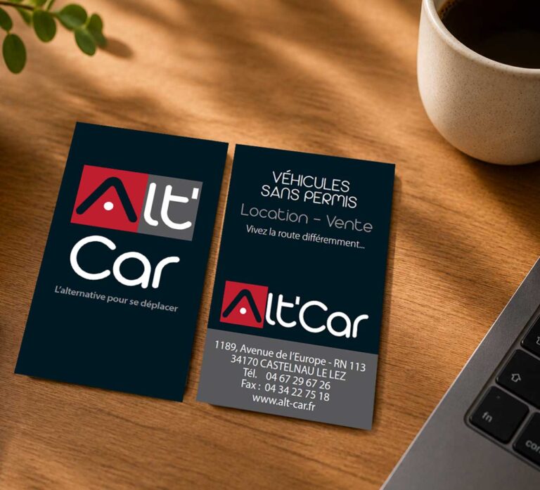 alt car création de la carte de visite et de la charte graphique en collaboration avec l'agence pixart images