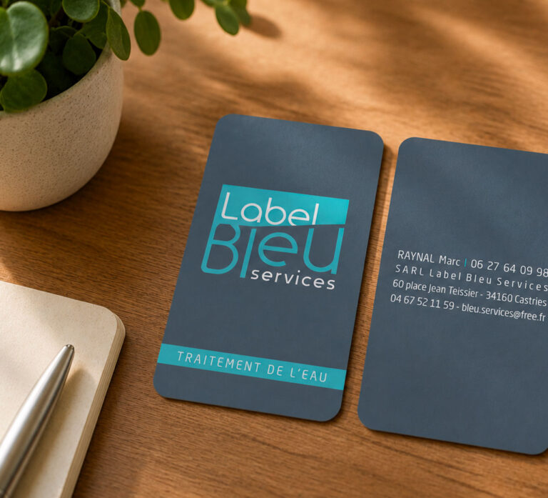 label bleu services création cartes de visite