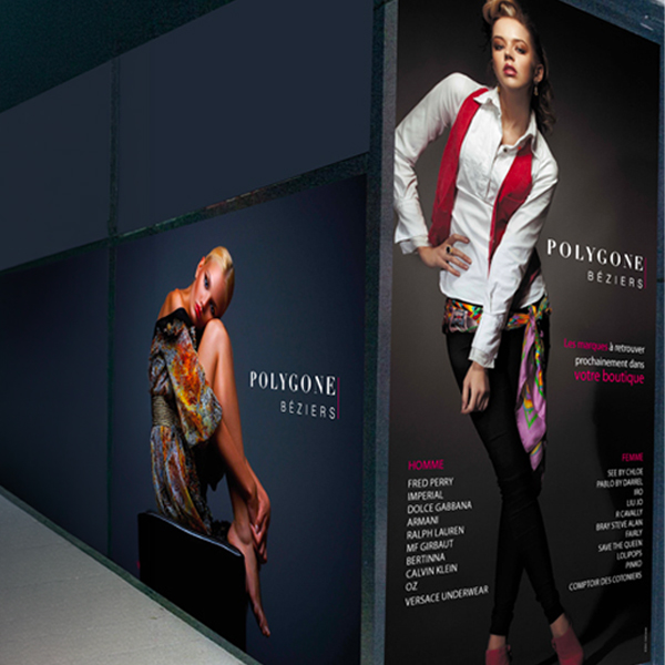 polygone beziers réalisation marquage vitrine en collaboration avec l'agence pixart images